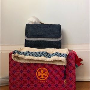Tory Burch Denim Suede SML Conv Shoulder Bag